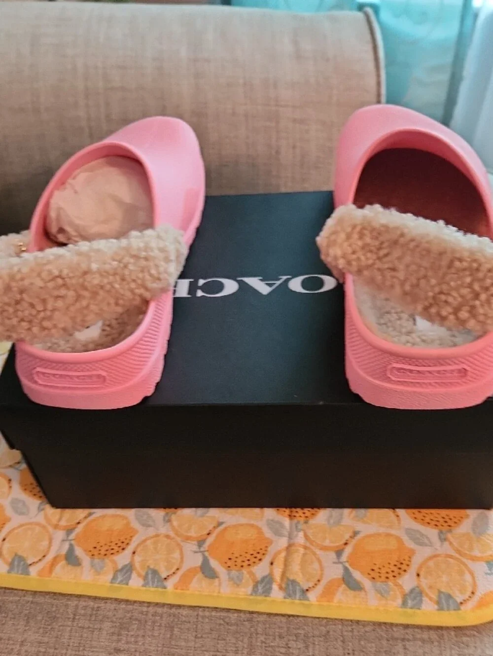 Coach Pink Faux-Shearling Slip-On Clogs